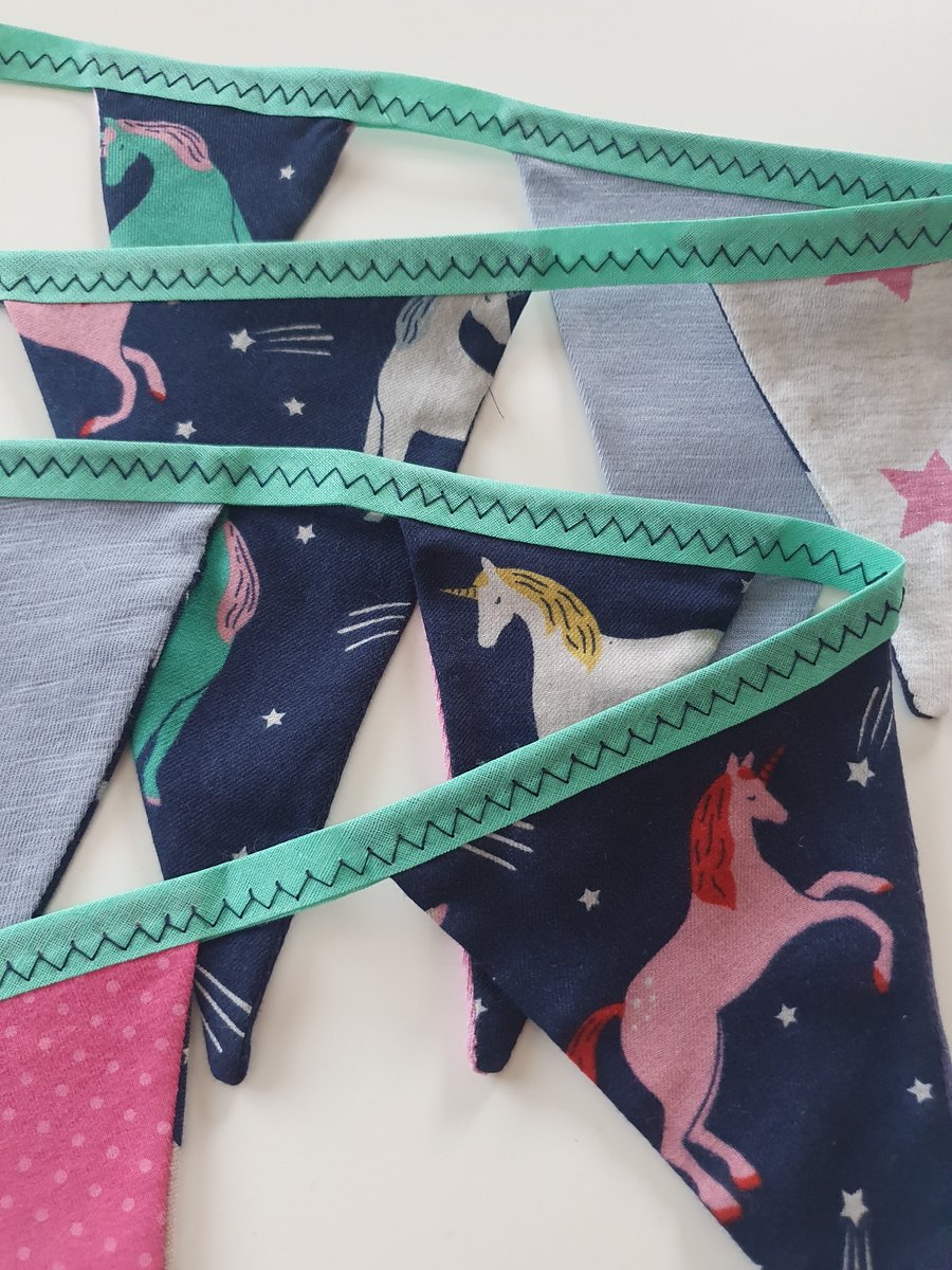 Magical Unicorn, Blue, Lilac and Pink Bunting on Jade Binding