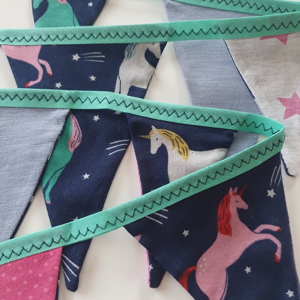 Magical Unicorn, Blue, Lilac and Pink Bunting on Jade Binding