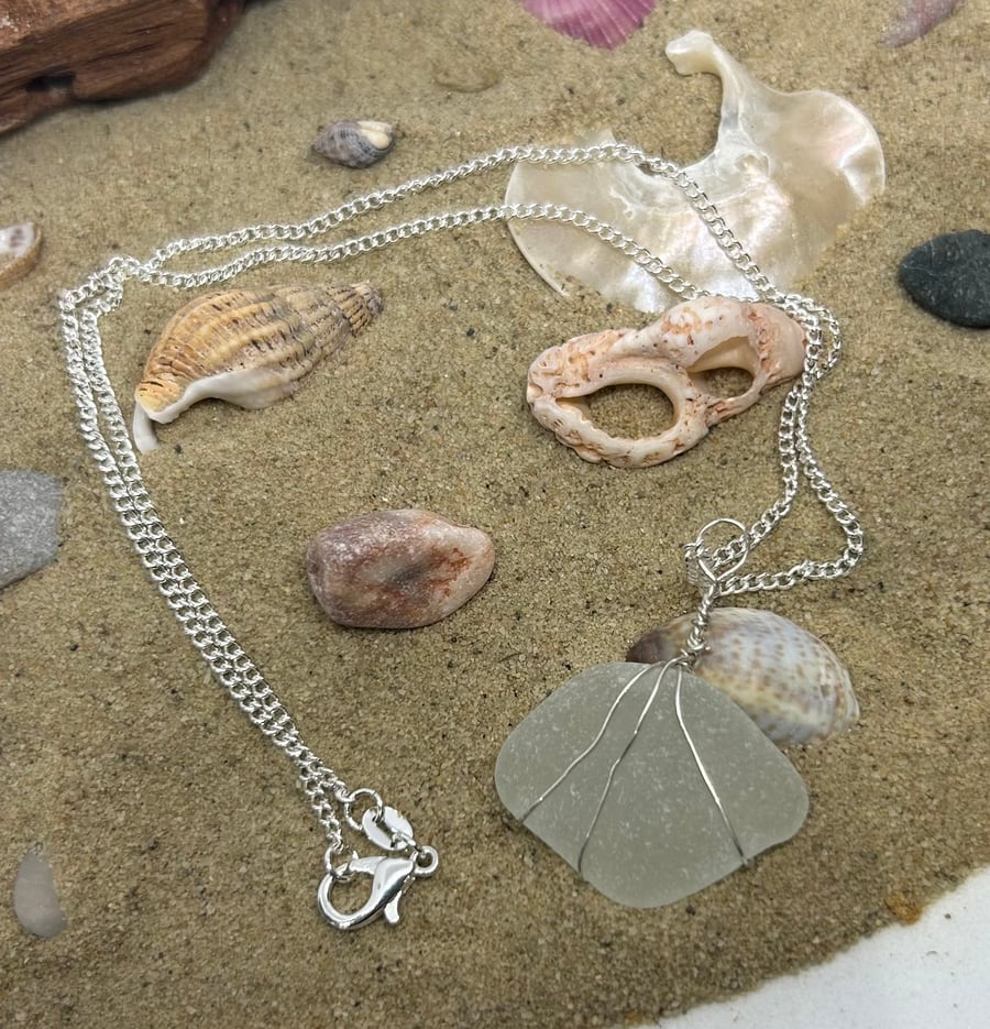 Sterling silver chain and wire work with sea glass pendant