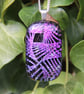 Handmade Pink Purple Dichroic Pendant Necklace pattern Fused Glass  SKU F26