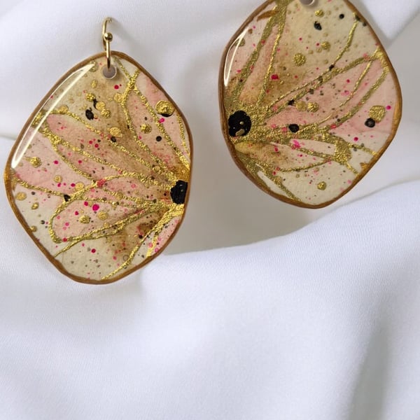  Statement Earrings, Large, Lightweight and Stylish, Pink Floral Theme,4.5x3.5cm