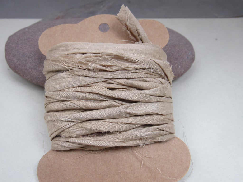 4m Pale Walnut Brown Hand Dyed Natural Dye Sari Silk Ribbon