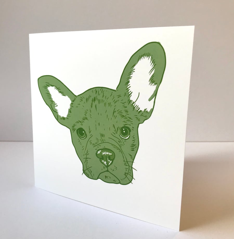 Green French Bulldog Card