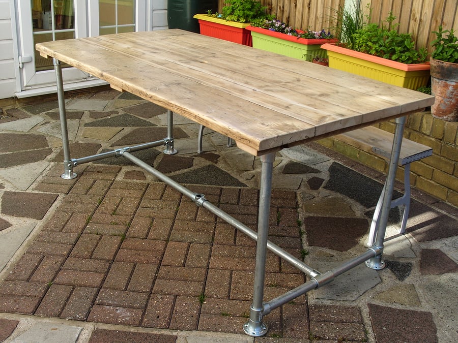 Scaffold Tube Rustic Table made from Reclaimed Scaffold Boards & Steel Tube