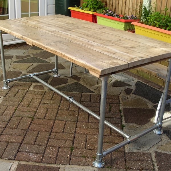 Scaffold Tube Rustic Table made from Reclaimed Scaffold Boards & Steel Tube