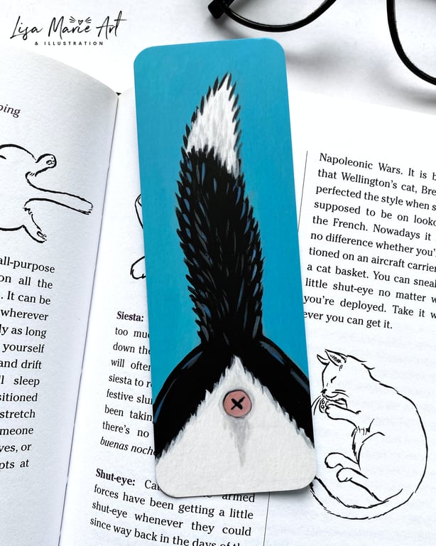 Tuxedo Cat Bum Bookmark – Humorous Cat Illustration Bookmark for Cat Lovers