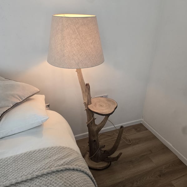 Rustic bedside table and lamp combination