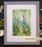 Cool Green Forest, original watercolour painting with mixed media, artwork