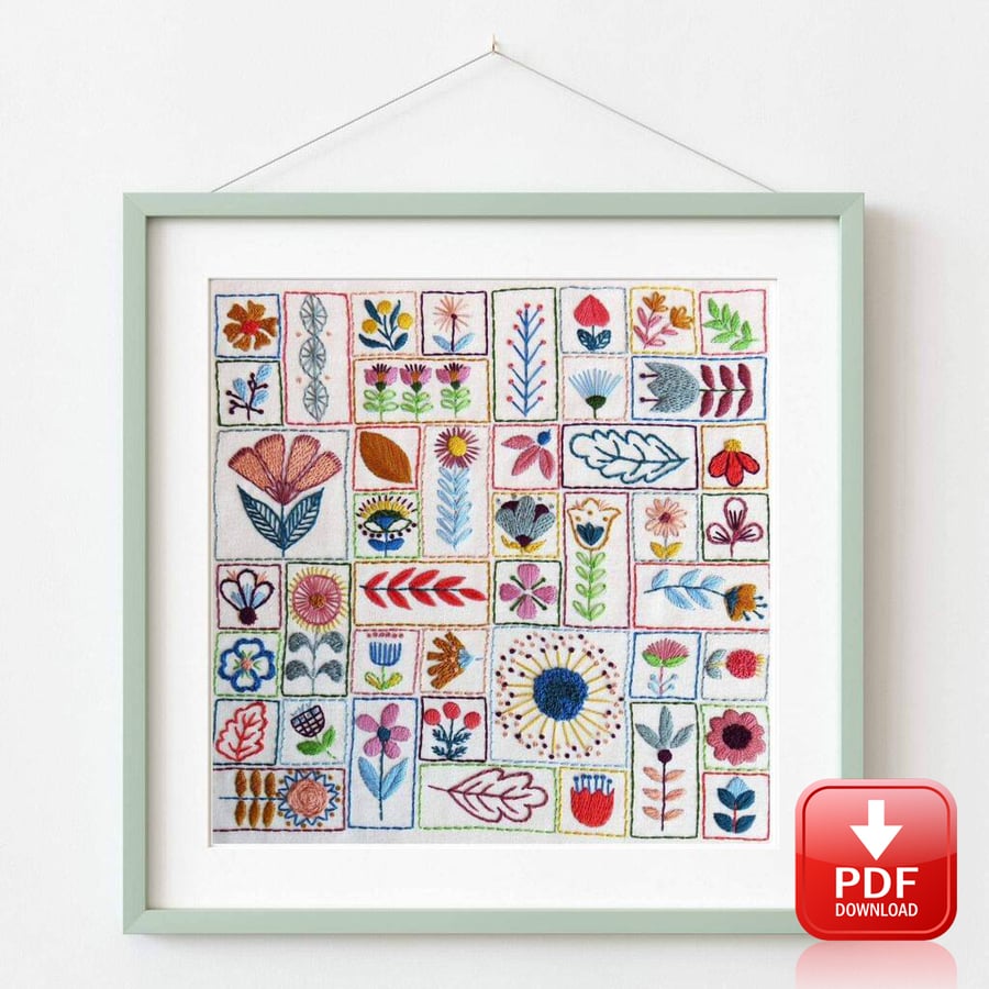 Flowery Folk Hand Embroidery PDF Pattern