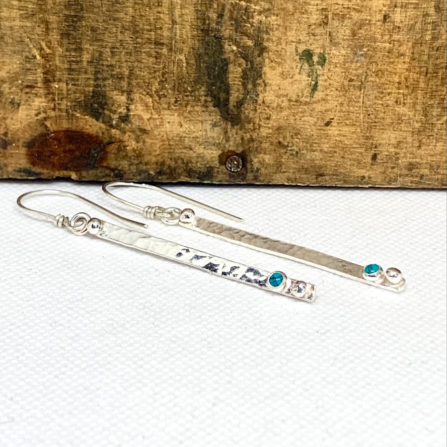 Long Silver Turquoise Earrings