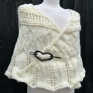 Milky white soft alpaca mix yarn hand knitted triangle lace shawl wrap