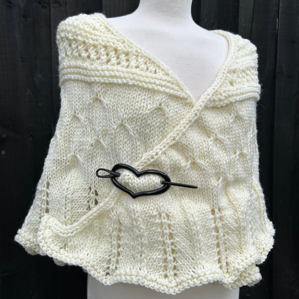 Milky white soft alpaca mix yarn hand knitted triangle lace shawl wrap