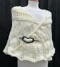 Milky white soft alpaca mix yarn hand knitted triangle lace shawl wrap - Image 2