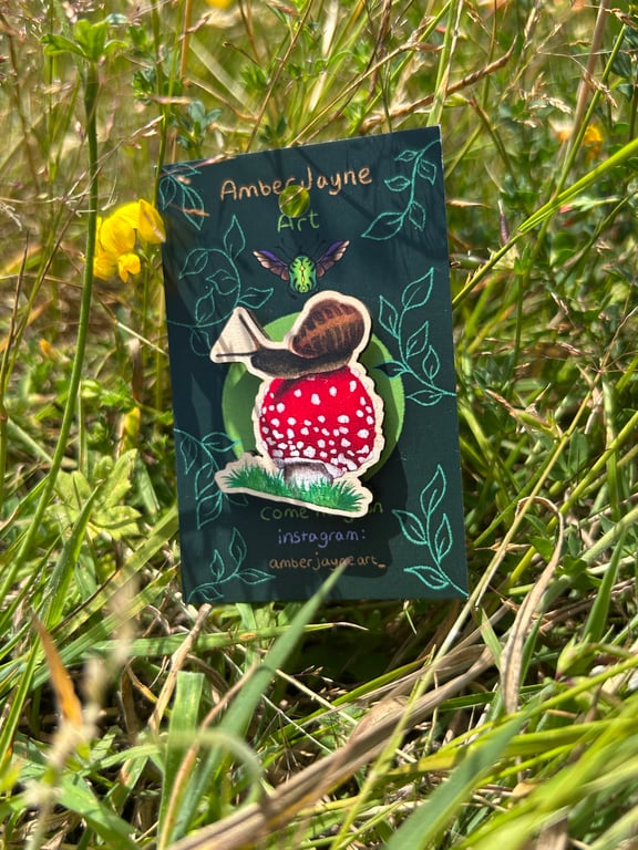 Mushroom and Snail Pin