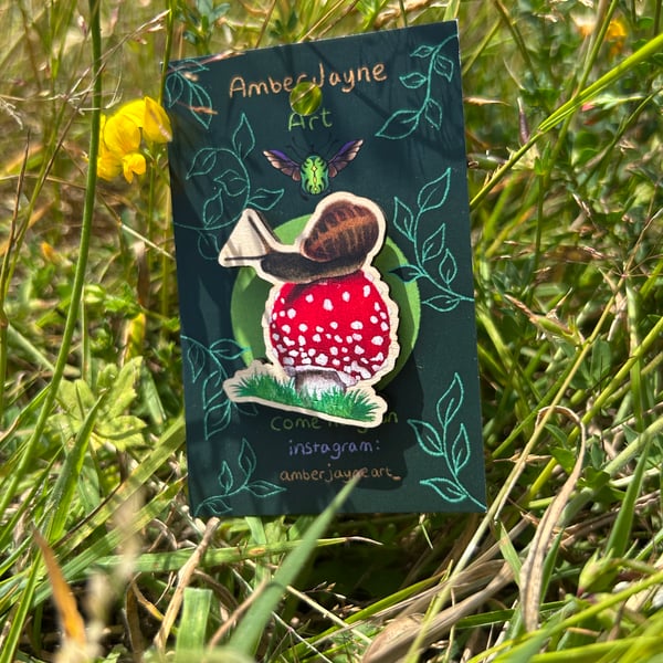 Mushroom and Snail Pin