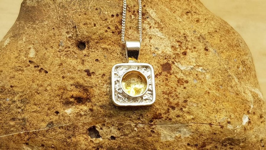 Tiny minimalist square Citrine necklace.November birthstone
