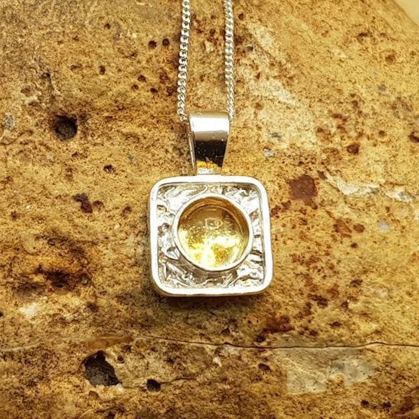 Tiny minimalist square Citrine necklace.November birthstone