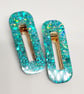 Turquoise Chunky Glitter Hair Clips - Image 2