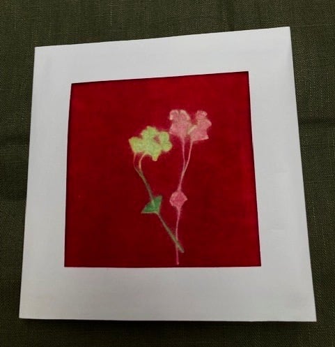 Two flowers hand printed card.
