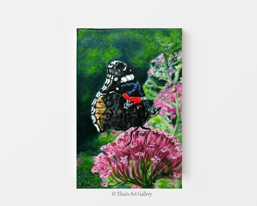 Original Red Admiral Butterfly Art Acrylic Painting on Box Canvas 