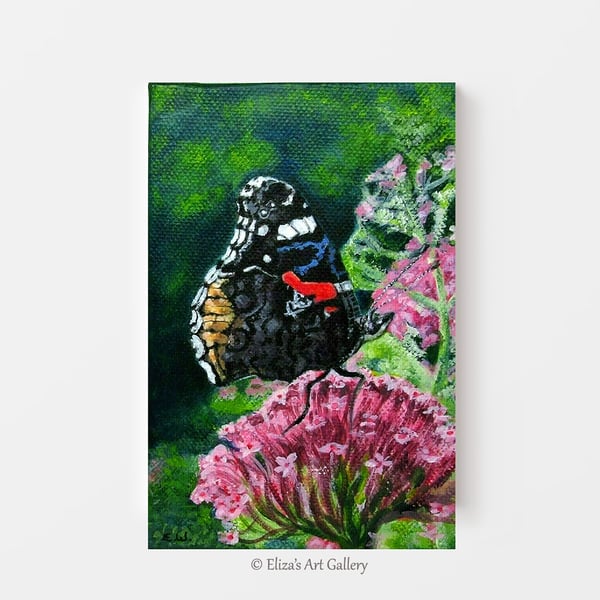 Original Red Admiral Butterfly Art Acrylic Painting on Box Canvas 