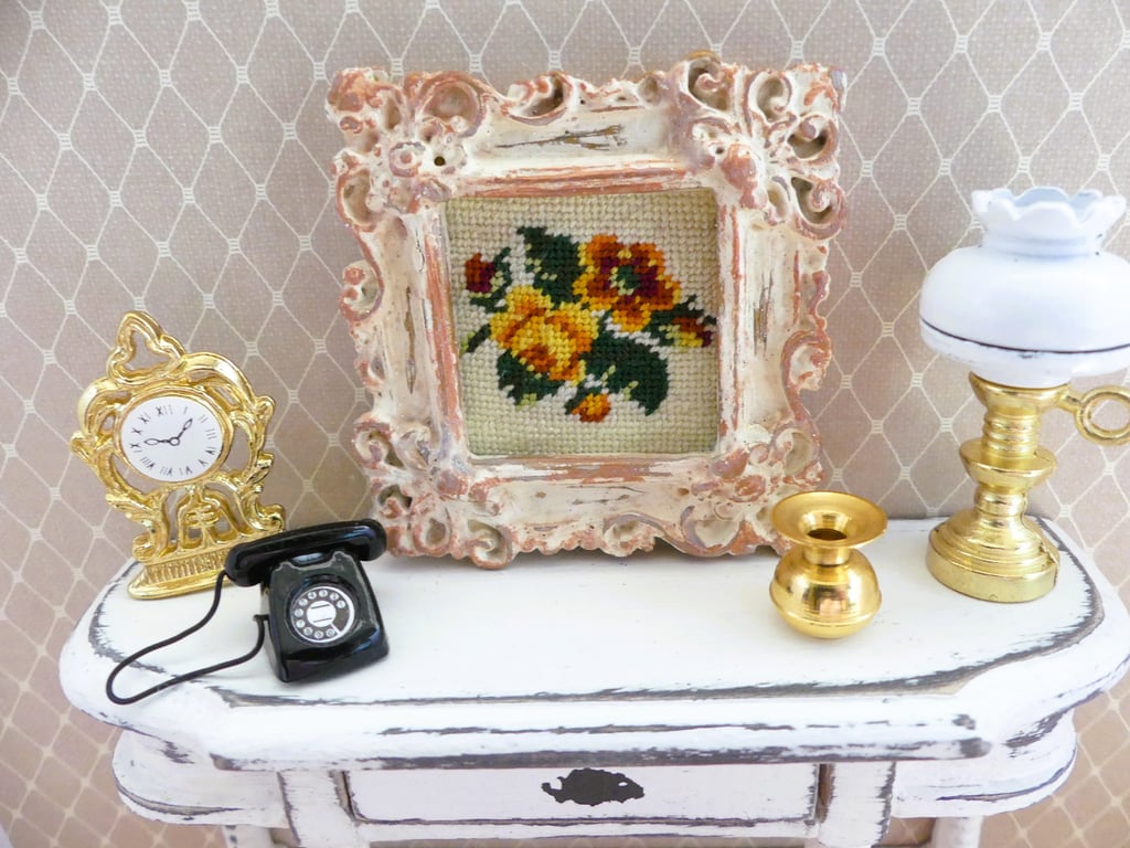1.12 Scale Miniature Cross Stitch Framed Picture - Floral Design