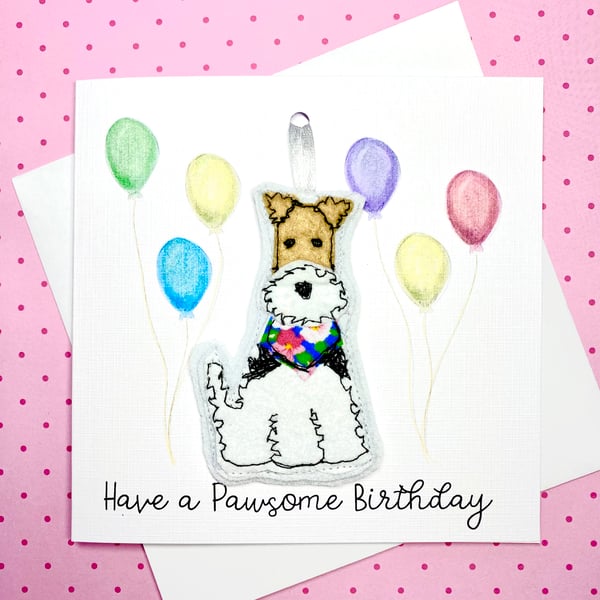 Handmade Birthday Card Fox Terrier Keepsake Birthday Gift Hanging Decoration 