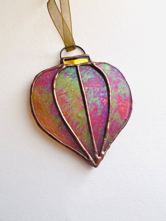 Amber iridescent stained glass lantern bauble - Perfectly Imperfect