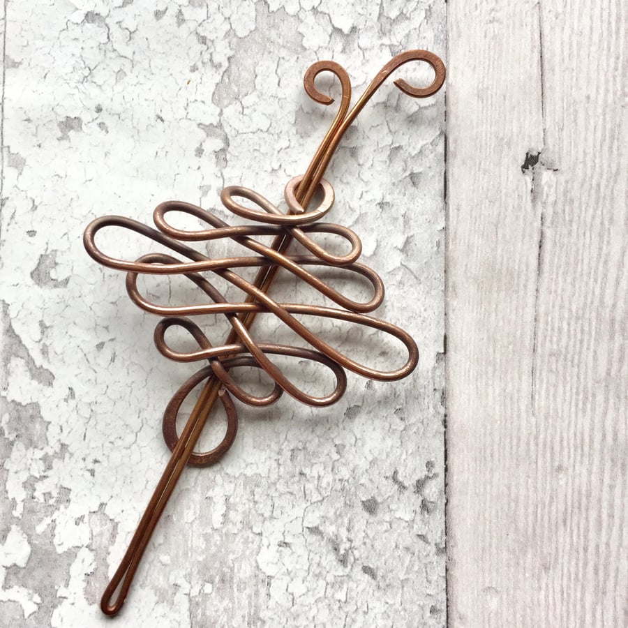 Copper shawl pin Celtic knots