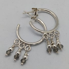 Hammered half hoop sterling silver earrings