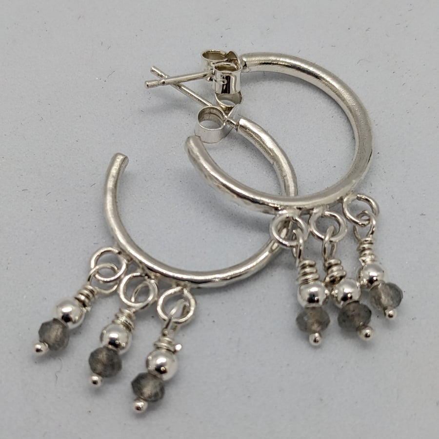 Hammered half hoop sterling silver earrings