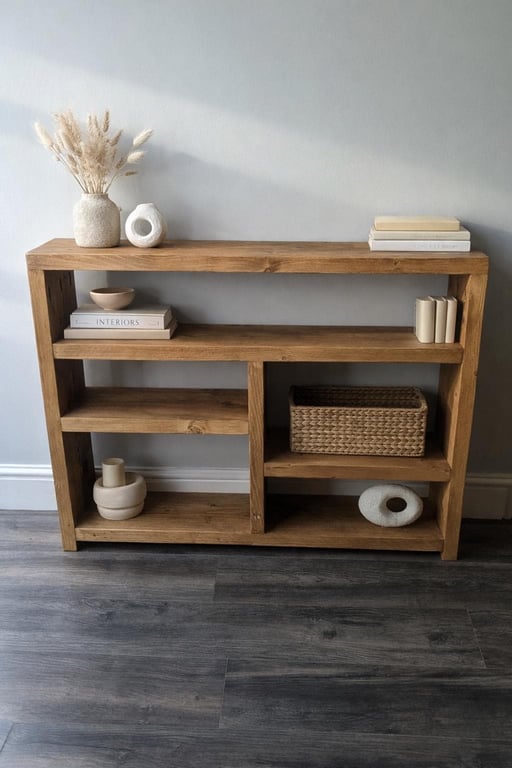 Handmade Rustic Wooden Hallway Cabinet: Farmhouse Console Table Bookshelf Decor