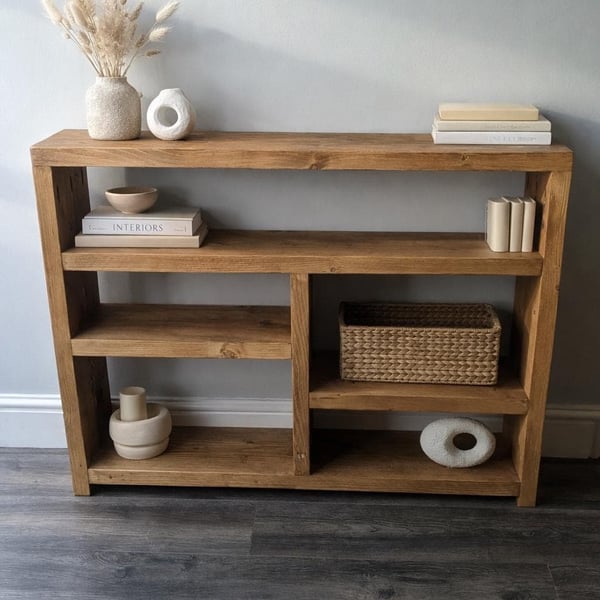 Handmade Rustic Wooden Hallway Cabinet: Farmhouse Console Table Bookshelf Decor