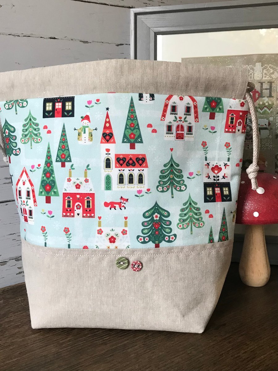 Festive drawstring project bag