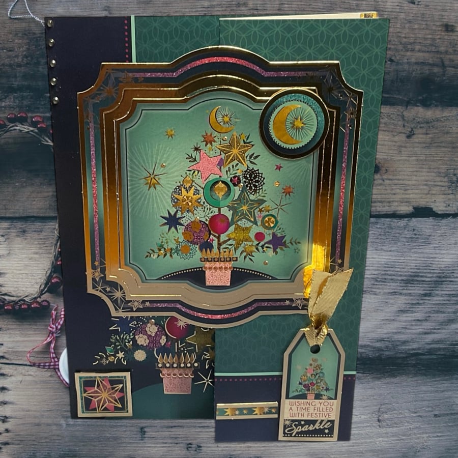 Luxury contemporary zig zag Christmas tree card.