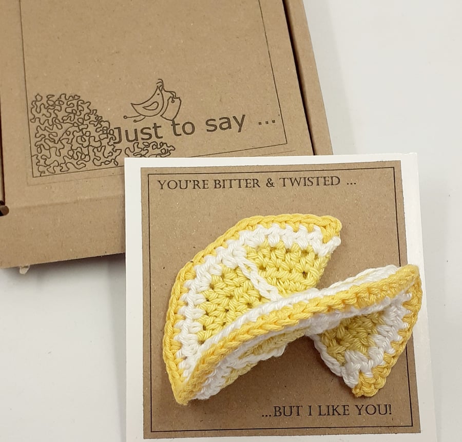 Lemon Slice Crochet Coaster Card 'Bitter & Twisted!' 
