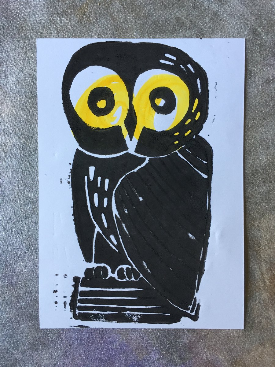 Print No.11. Original Owl Lino Print Artwork  -  Unframed