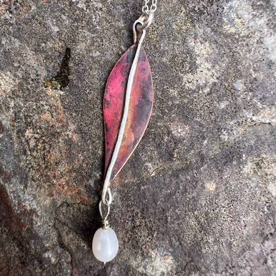 Autumn Leaf Necklace with Freshwater Pearl