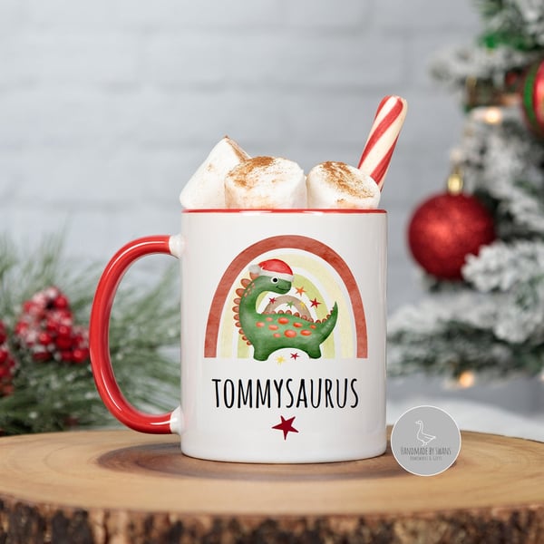 Personalised dinosaur Christmas eve mug, Christmas movie mug, Christmas Eve box 