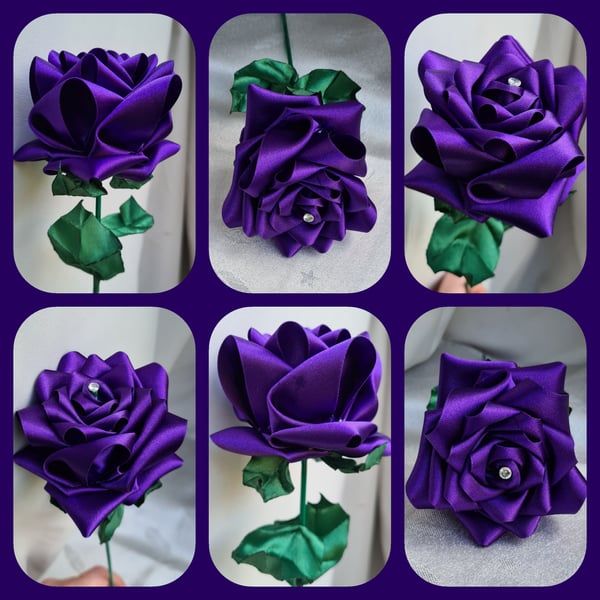 Gorgeous Handmade Liberty Purple Ribbon Rose 