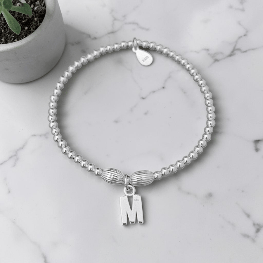 Sterling Silver Initial Charm Stretch Personalised Bracelet 