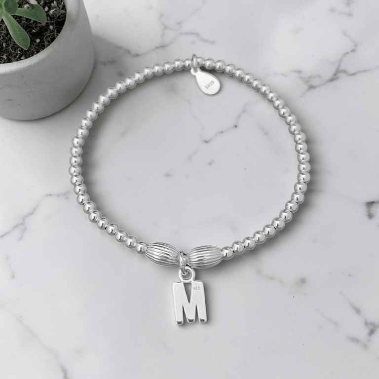 Sterling Silver Initial Charm Stretch Personalised Bracelet 