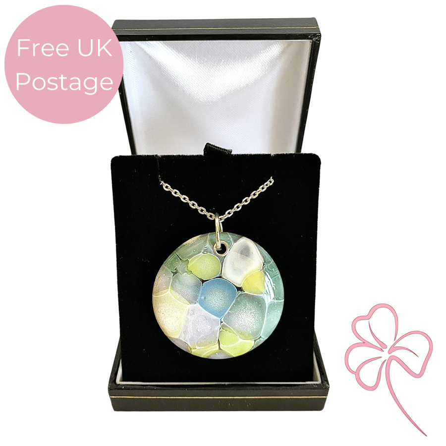 Pastel Bubbles Fused Glass Pendant Necklace 