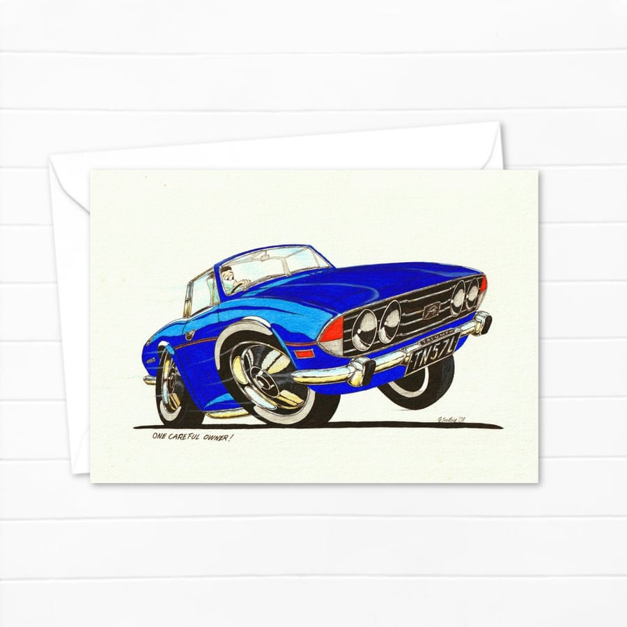 Seventies Sports Car Greeting Card: Boy Racer Illustration (315)
