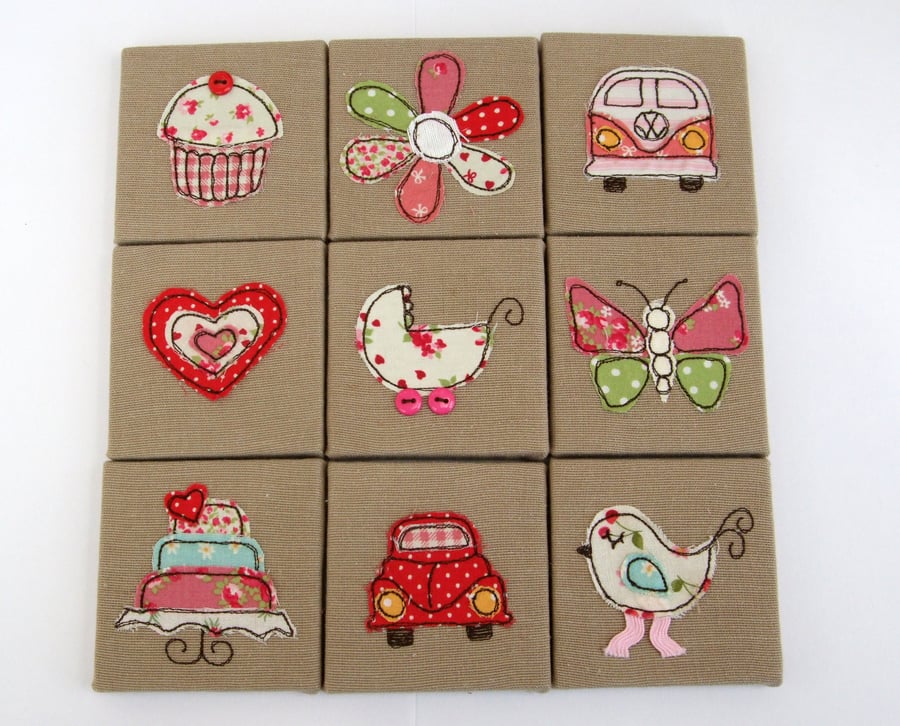 Children's Embroidered Mini Canvas Pictures - Nursery Wall Art