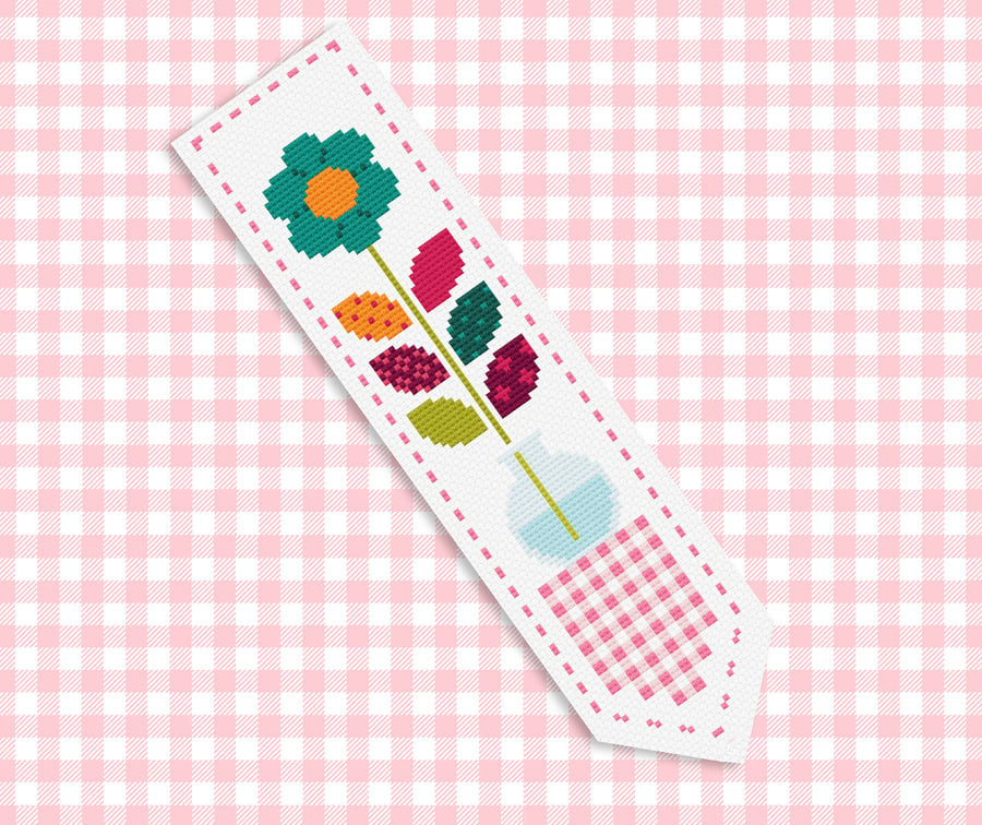 064A Cross Stitch Floral Patchwork - Mini Flower Range Bookmark 