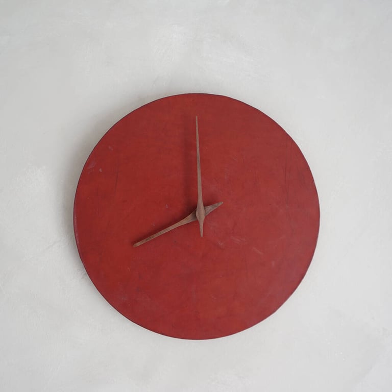 Red Minimal Leather Clock