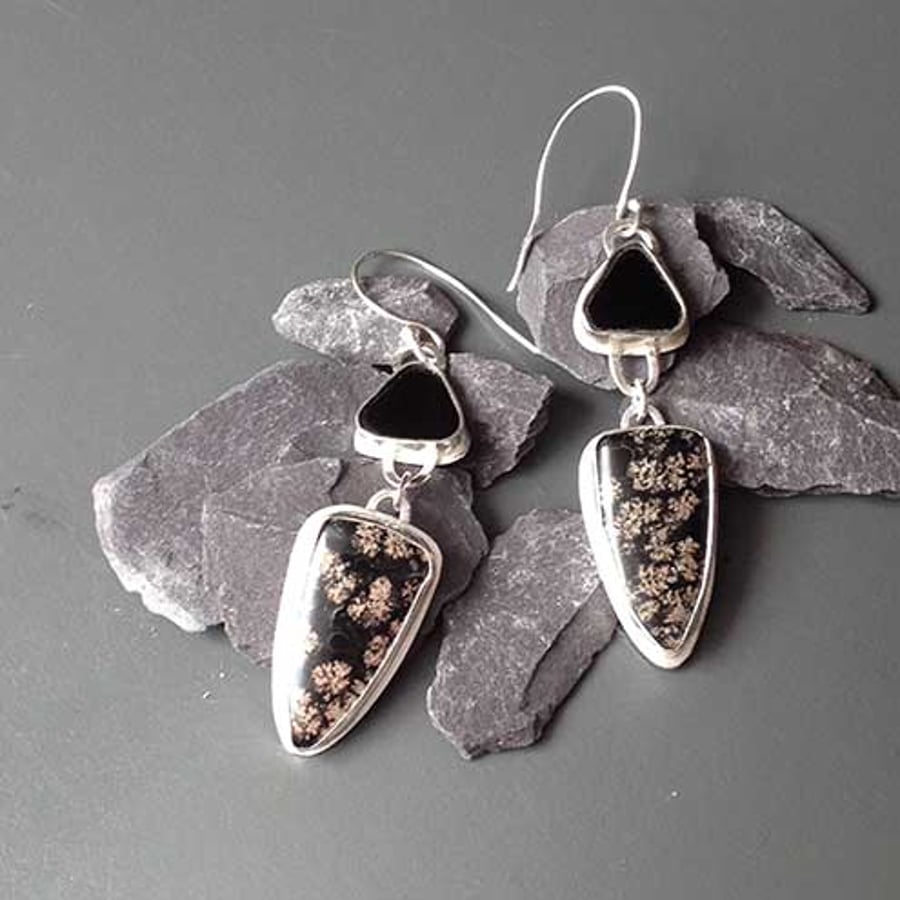 Flower Obsidian and Onyx earrings