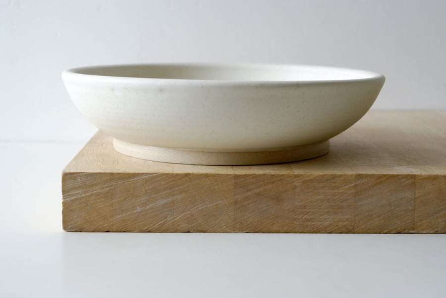 One hand thrown serving dish - shallow serving bowl in vanilla cream