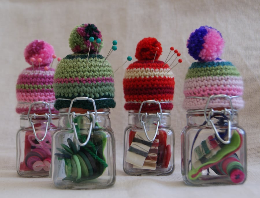 Mini Kilner Jar Bobble Hat  Pin Cushion and Storage